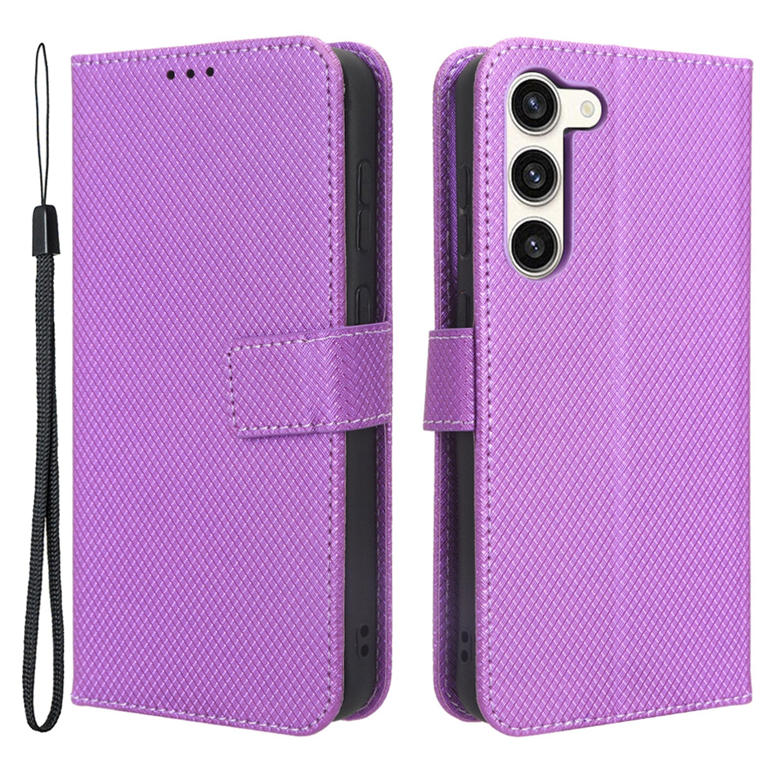 Wallet Stand Phone Case for Samsung Galaxy S23 Anti-scratch Diamond Texture PU Leather Phone Cover