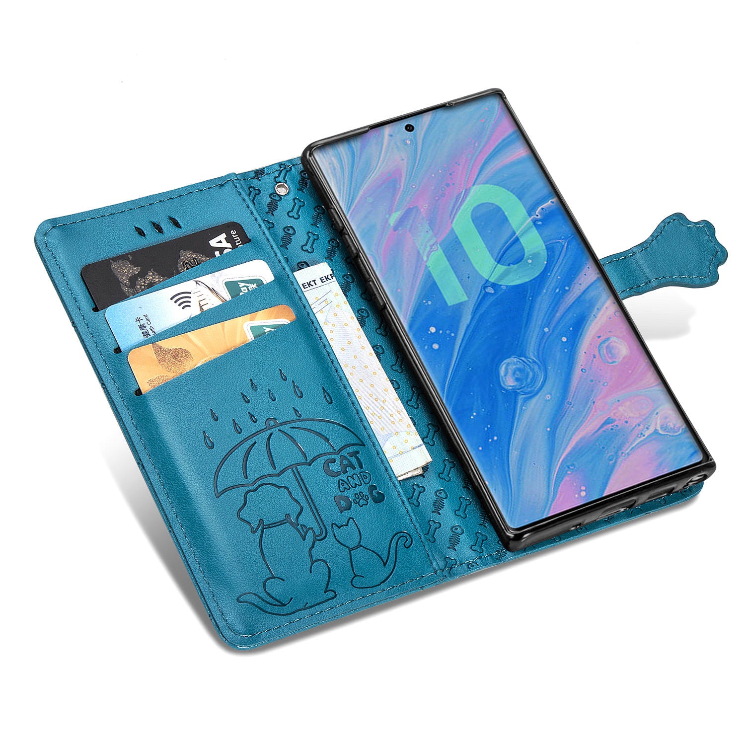 For Samsung Galaxy Note 10 4G / 5G Phone Case PU Leather Wallet Cover Imprinted Cat Dog Pattern Phone Shell with Stand Function