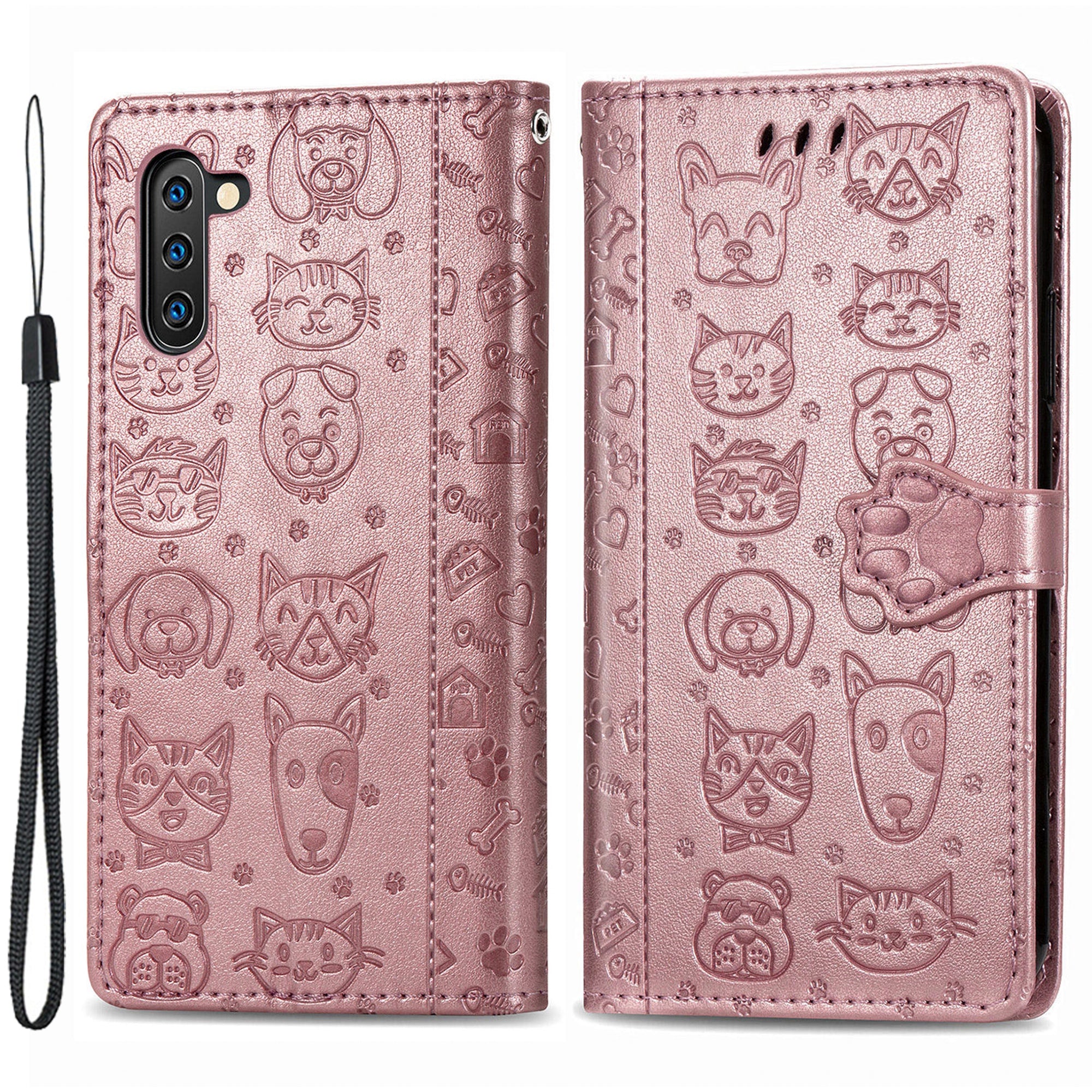 For Samsung Galaxy Note 10 4G / 5G Phone Case PU Leather Wallet Cover Imprinted Cat Dog Pattern Phone Shell with Stand Function