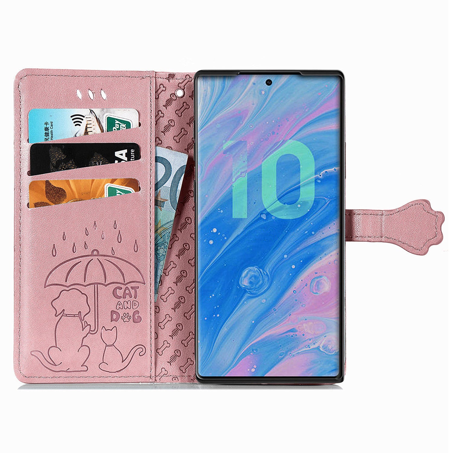 For Samsung Galaxy Note 10 4G / 5G Phone Case PU Leather Wallet Cover Imprinted Cat Dog Pattern Phone Shell with Stand Function