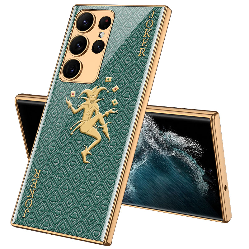 GKK Style-3 For Samsung Galaxy S23 Ultra Pattern Printing Electroplated Phone Case Tempered Glass PC Anti-scratch Cover