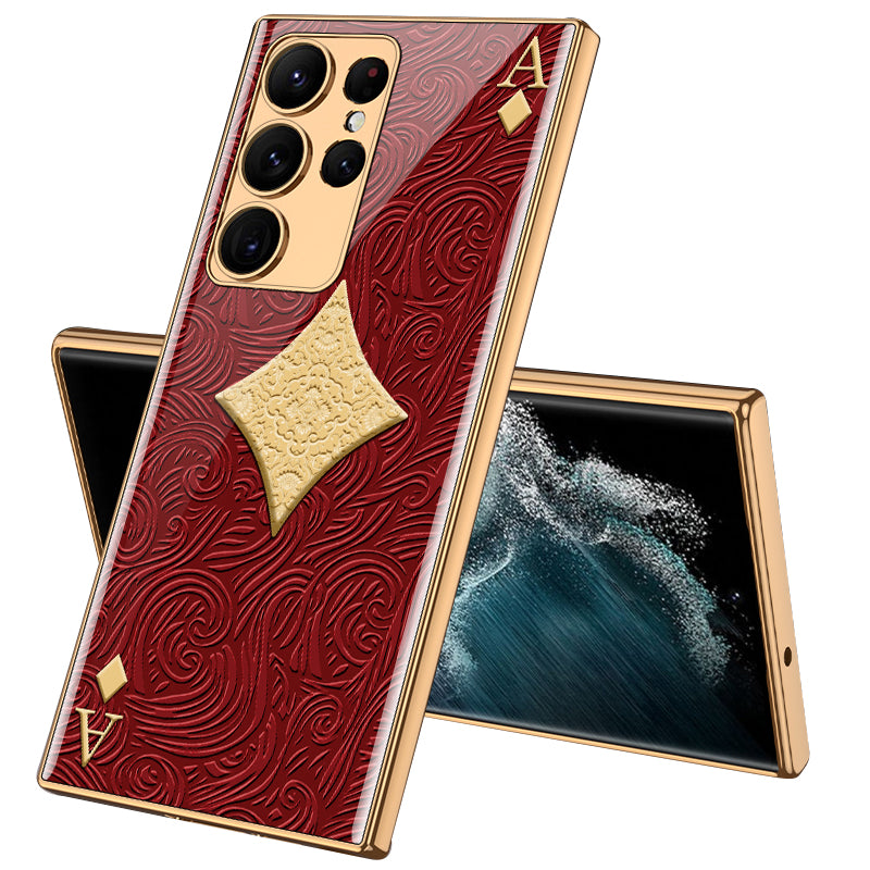 GKK Style-3 For Samsung Galaxy S23 Ultra Pattern Printing Electroplated Phone Case Tempered Glass PC Anti-scratch Cover