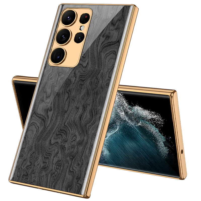 GKK Style-3 For Samsung Galaxy S23 Ultra Pattern Printing Electroplated Phone Case Tempered Glass PC Anti-scratch Cover
