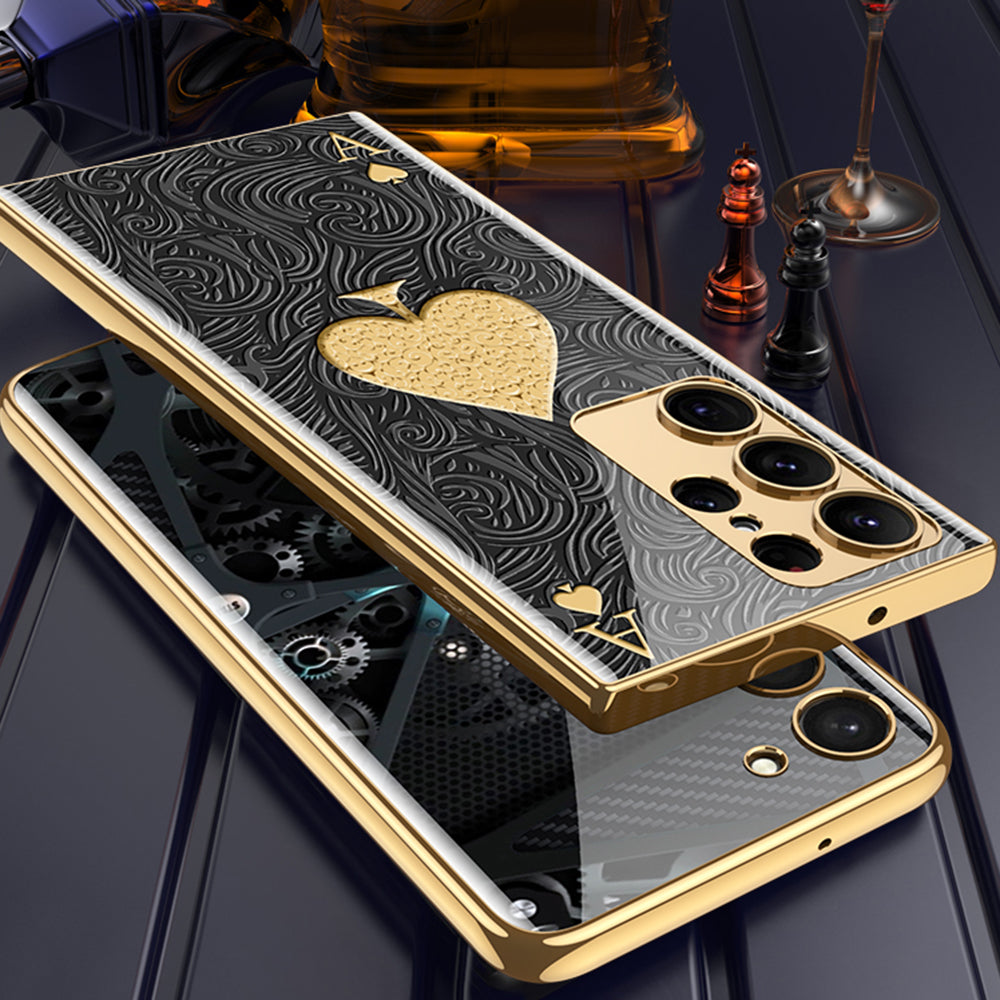 GKK Style-3 For Samsung Galaxy S23 Ultra Pattern Printing Electroplated Phone Case Tempered Glass PC Anti-scratch Cover