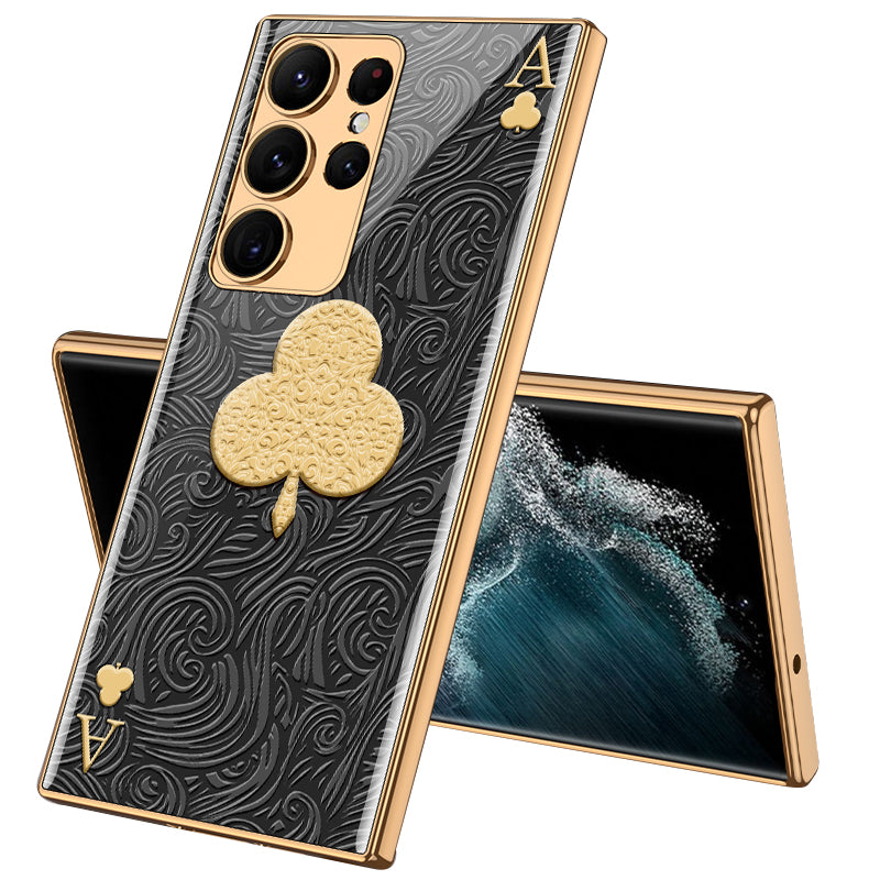 GKK Style-3 For Samsung Galaxy S23 Ultra Pattern Printing Electroplated Phone Case Tempered Glass PC Anti-scratch Cover