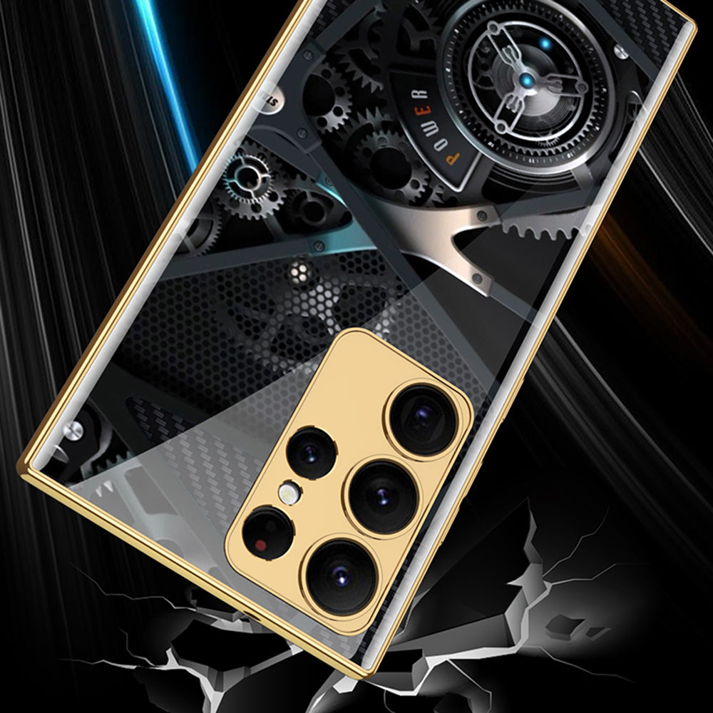 GKK Style-3 For Samsung Galaxy S23 Ultra Pattern Printing Electroplated Phone Case Tempered Glass PC Anti-scratch Cover