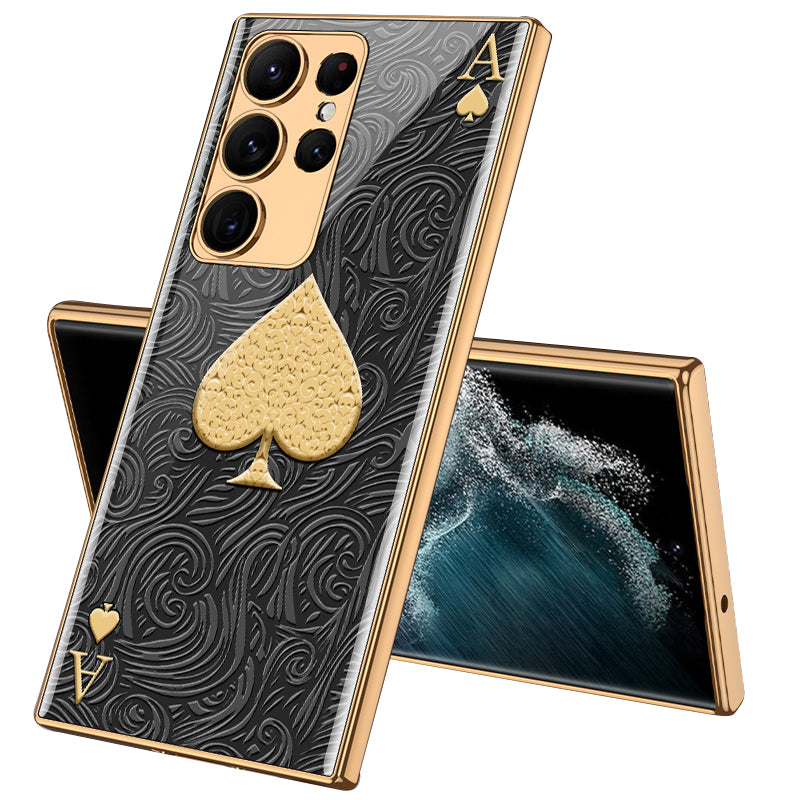GKK Style-3 For Samsung Galaxy S23 Ultra Pattern Printing Electroplated Phone Case Tempered Glass PC Anti-scratch Cover