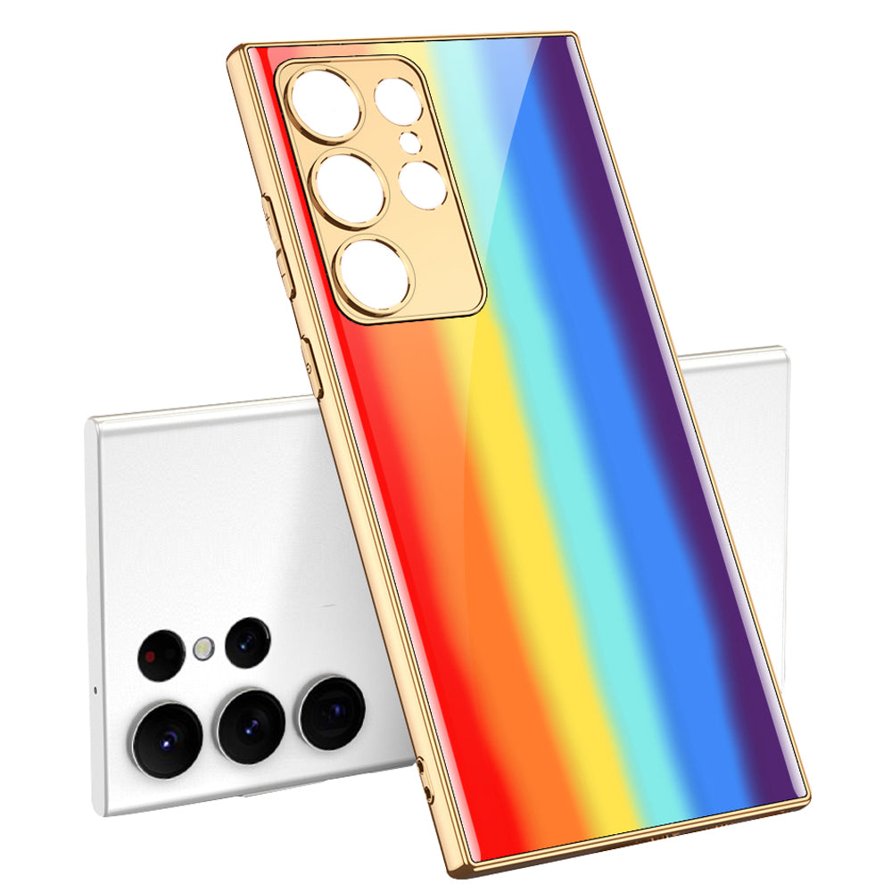 GKK For Samsung Galaxy S23 Ultra Tempered Glass Phone Case TPU PC Anti-Scratch Pattern Printing Electroplated Cover
