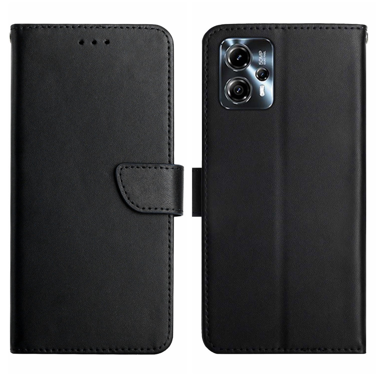 HT02 For Motorola Moto G23 4G G13 4G Wallet Stand Cell Phone Case Genuine Leather Nappa Texture Phone Cover