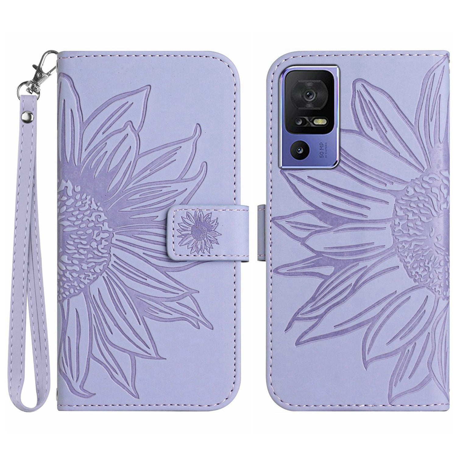Anti-drop Phone Case Flip Wallet Stand For TCL 40 SE HT04 Sunflower Imprinted Leather Skin-friendly Cell Phone Cover