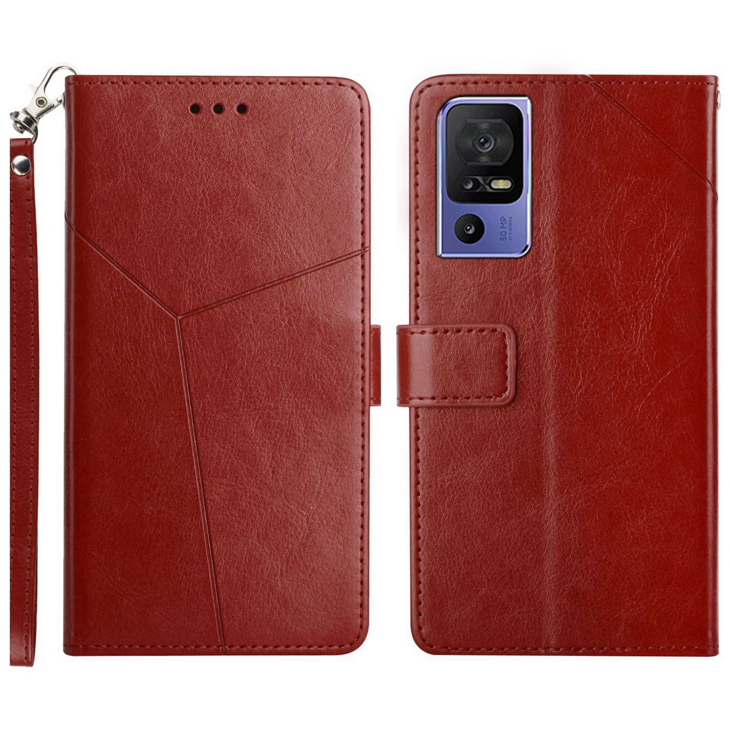 HT01 For TCL 40 SE Anti-Fingerprint Imprinted Pattern Leather Flip Phone Case Wallet Cover Stand Shell with Strap