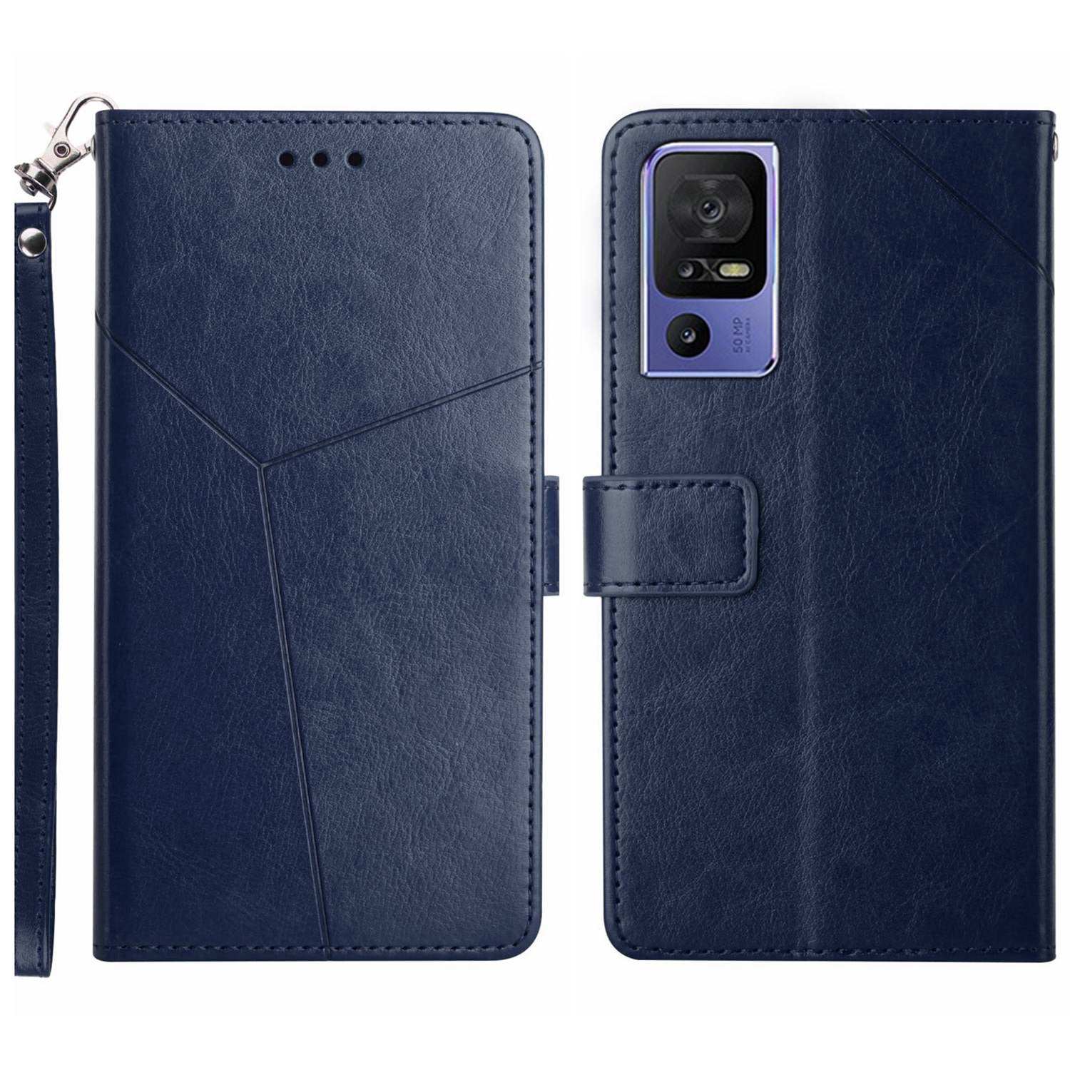 HT01 For TCL 40 SE Anti-Fingerprint Imprinted Pattern Leather Flip Phone Case Wallet Cover Stand Shell with Strap