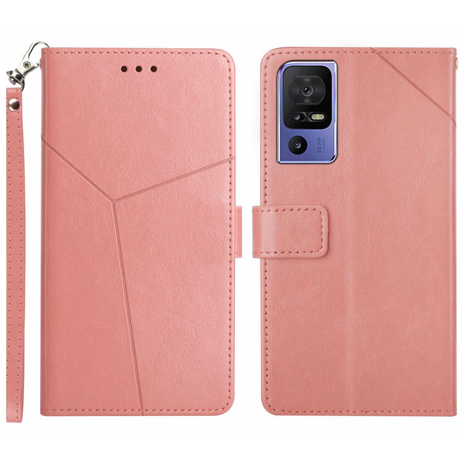 HT01 For TCL 40 SE Anti-Fingerprint Imprinted Pattern Leather Flip Phone Case Wallet Cover Stand Shell with Strap