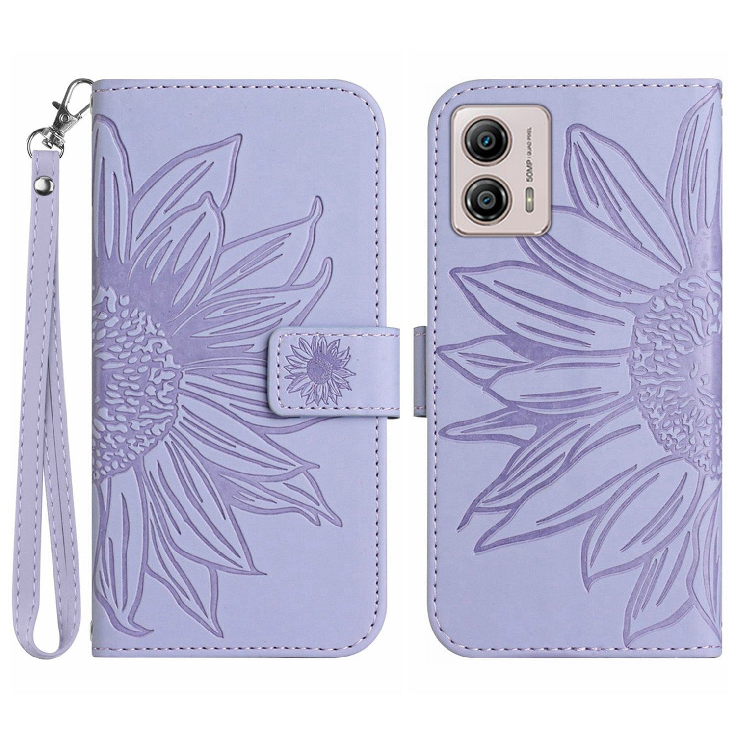 Shockproof Leather Phone Case Stand For Motorola Moto G53 5G HT04 Sunflower Imprinted Anti-scratch Phone Flip Wallet Cover