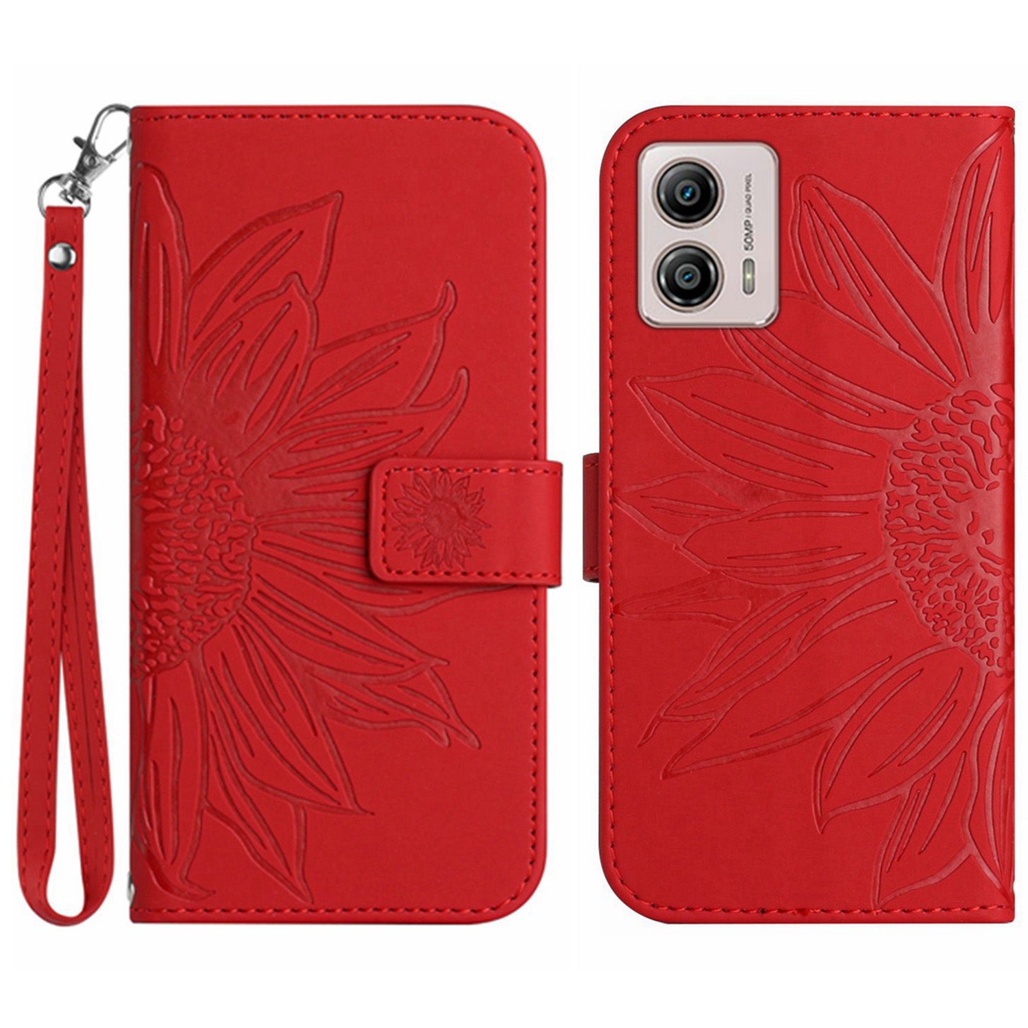 Shockproof Leather Phone Case Stand For Motorola Moto G53 5G HT04 Sunflower Imprinted Anti-scratch Phone Flip Wallet Cover