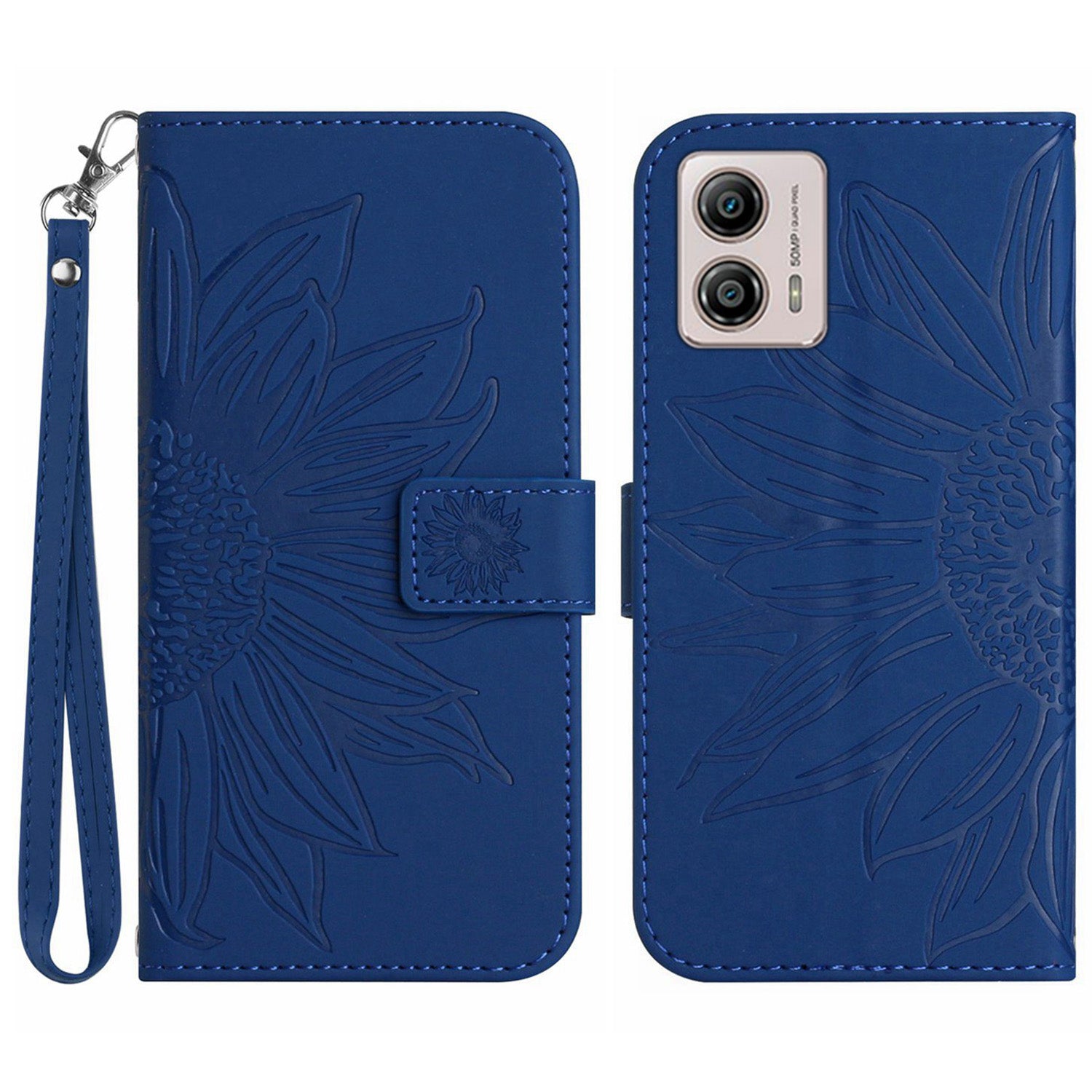 Shockproof Leather Phone Case Stand For Motorola Moto G53 5G HT04 Sunflower Imprinted Anti-scratch Phone Flip Wallet Cover