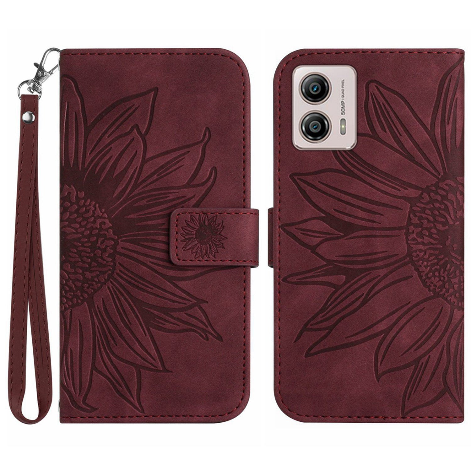 Shockproof Leather Phone Case Stand For Motorola Moto G53 5G HT04 Sunflower Imprinted Anti-scratch Phone Flip Wallet Cover