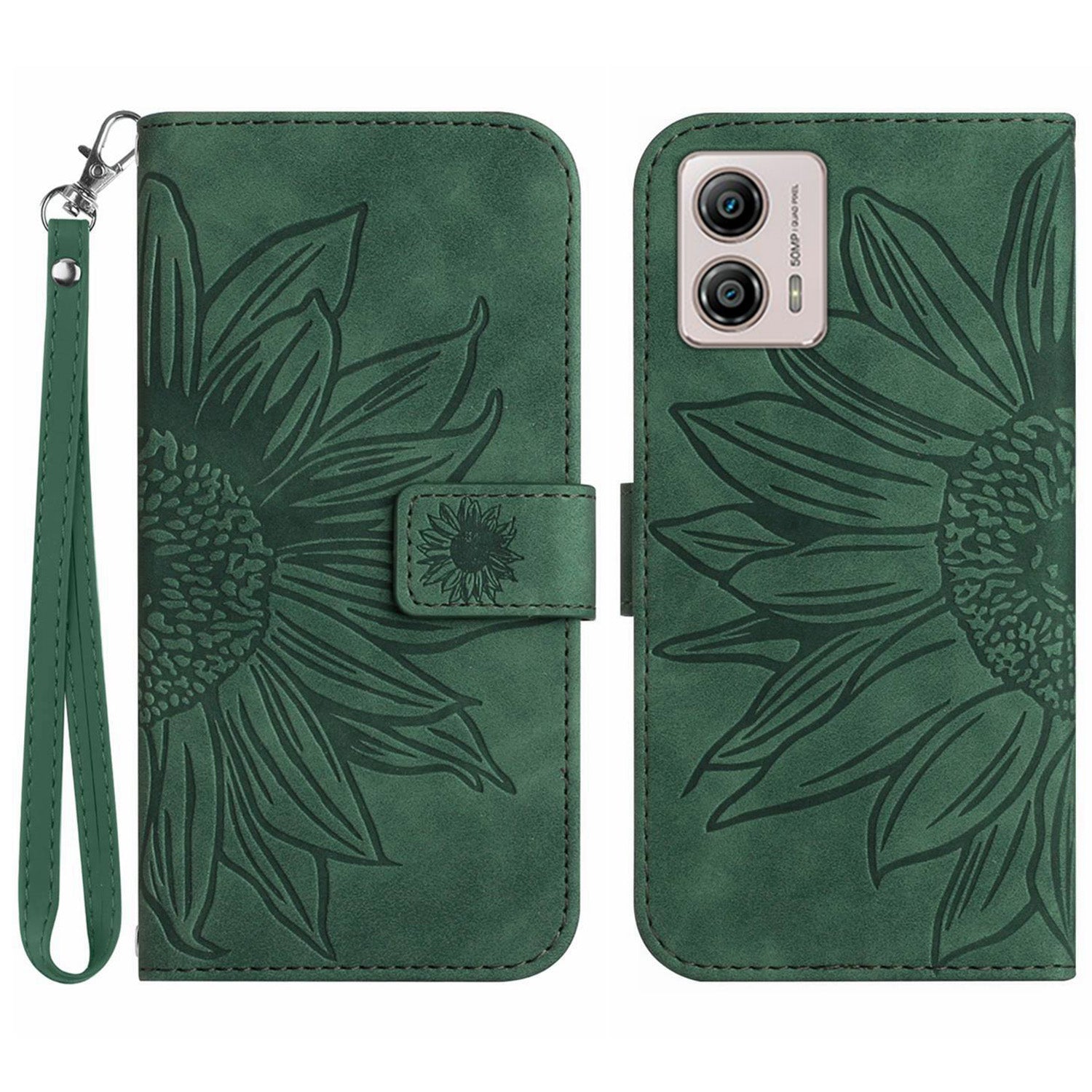 Shockproof Leather Phone Case Stand For Motorola Moto G53 5G HT04 Sunflower Imprinted Anti-scratch Phone Flip Wallet Cover