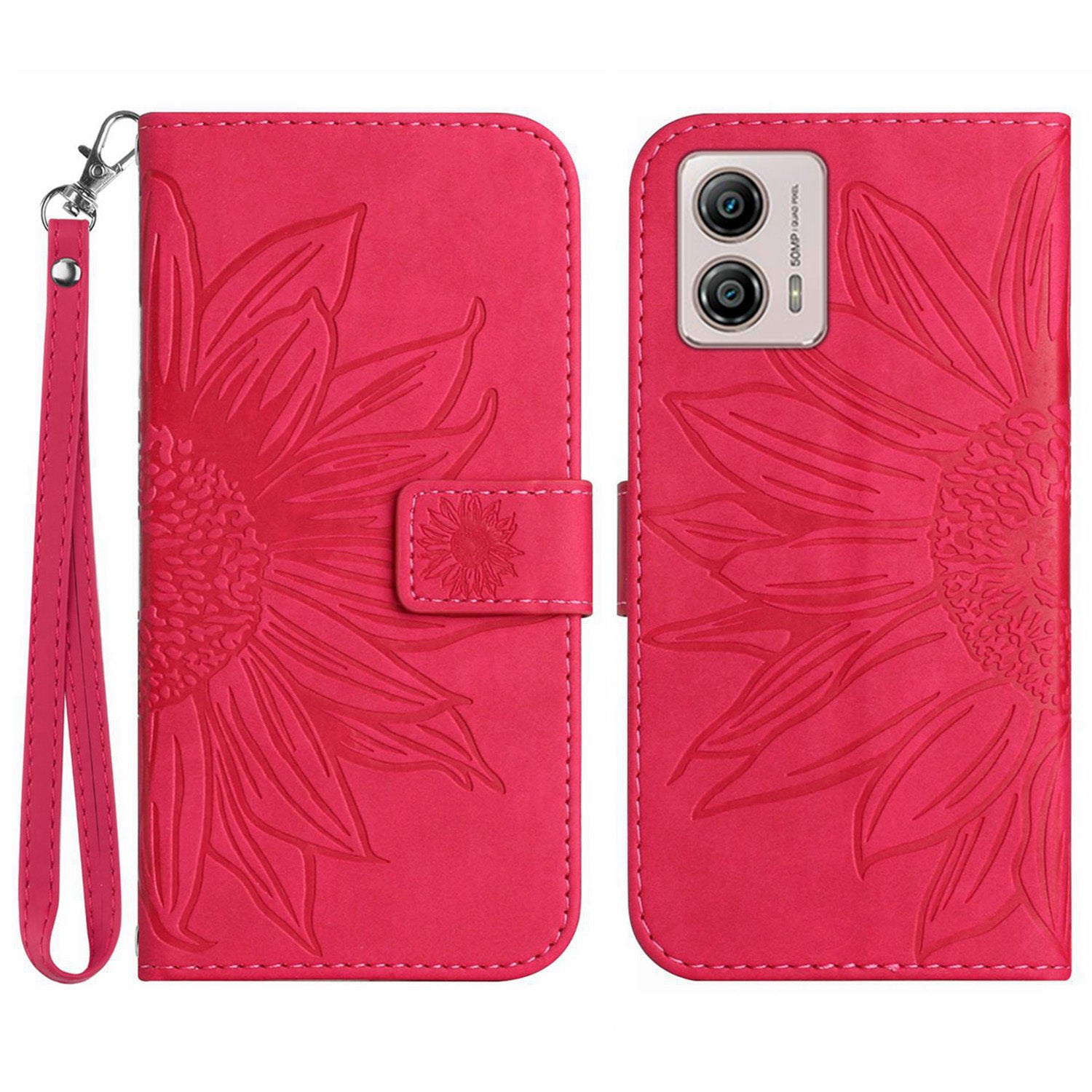 Shockproof Leather Phone Case Stand For Motorola Moto G53 5G HT04 Sunflower Imprinted Anti-scratch Phone Flip Wallet Cover