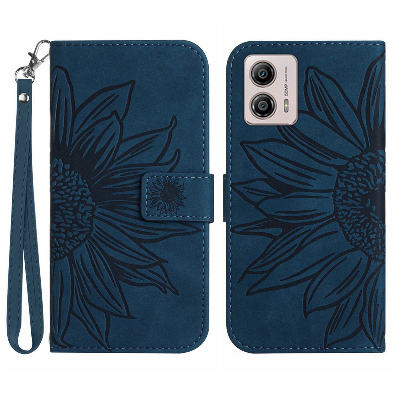 Shockproof Leather Phone Case Stand For Motorola Moto G53 5G HT04 Sunflower Imprinted Anti-scratch Phone Flip Wallet Cover