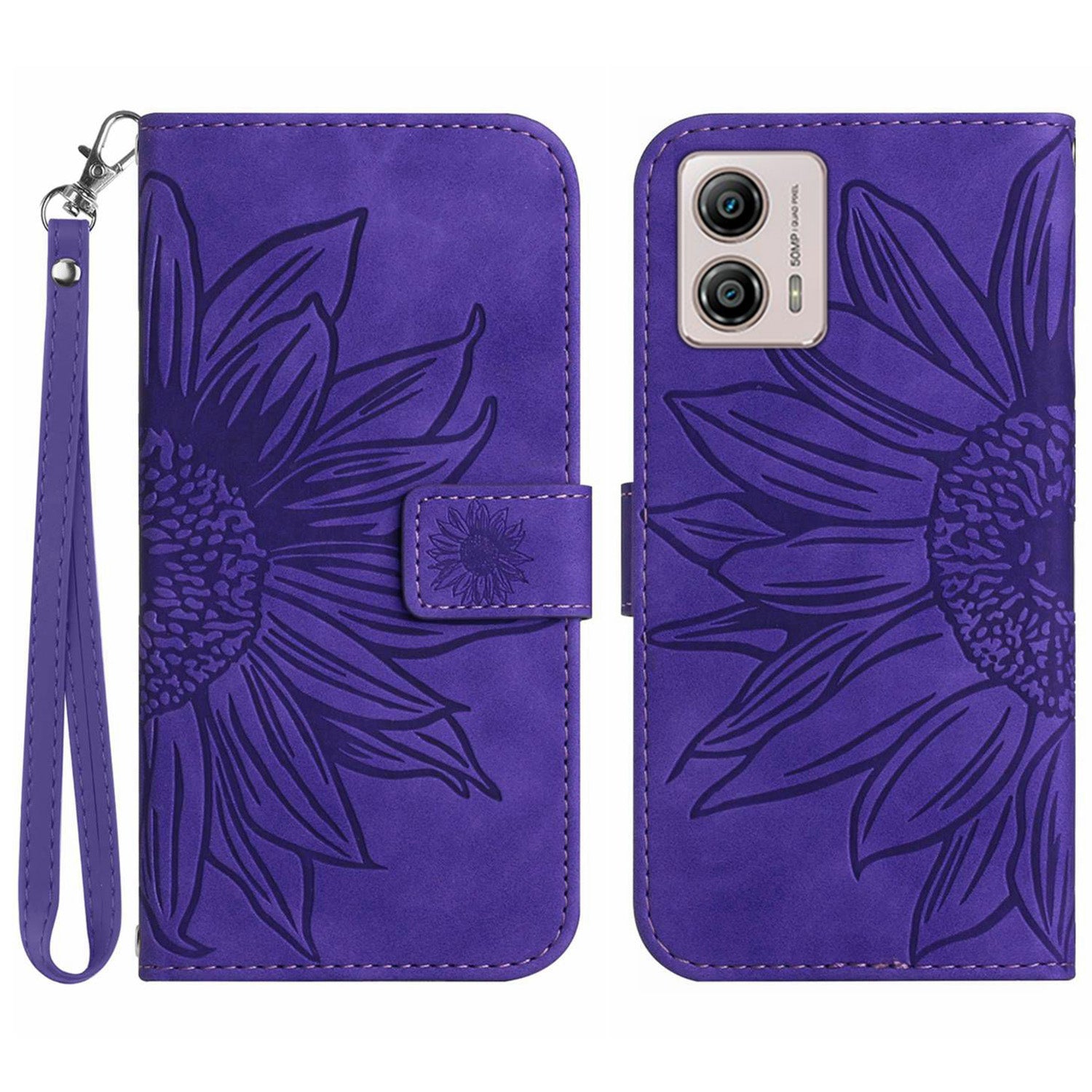 Shockproof Leather Phone Case Stand For Motorola Moto G53 5G HT04 Sunflower Imprinted Anti-scratch Phone Flip Wallet Cover