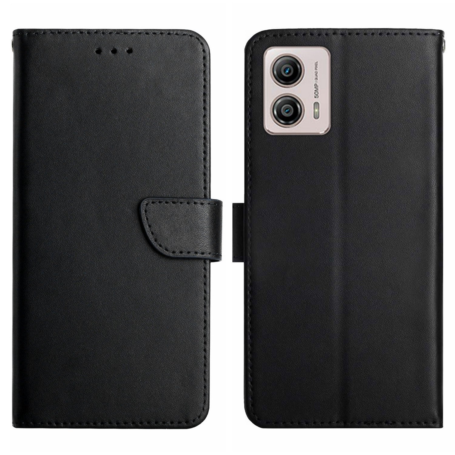 HT02 Cell Phone Cover for Motorola Moto G53 5G Genuine Leather Nappa Texture Wallet Stand Case
