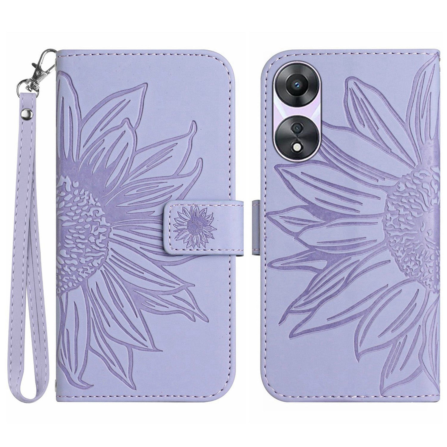 For Oppo A58 5G A78 5G Mobile Phone Case HT04 Sunflower Imprinted Leather Anti-drop Phone Cover Flip Wallet Stand