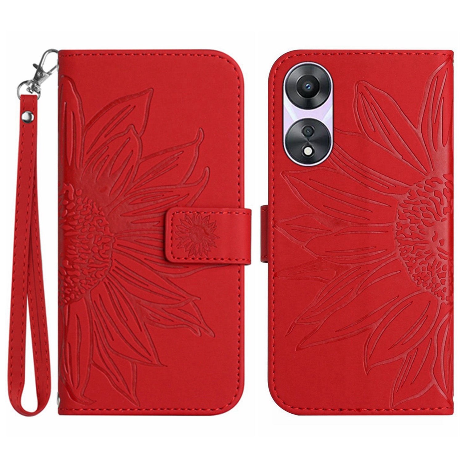 For Oppo A58 5G A78 5G Mobile Phone Case HT04 Sunflower Imprinted Leather Anti-drop Phone Cover Flip Wallet Stand