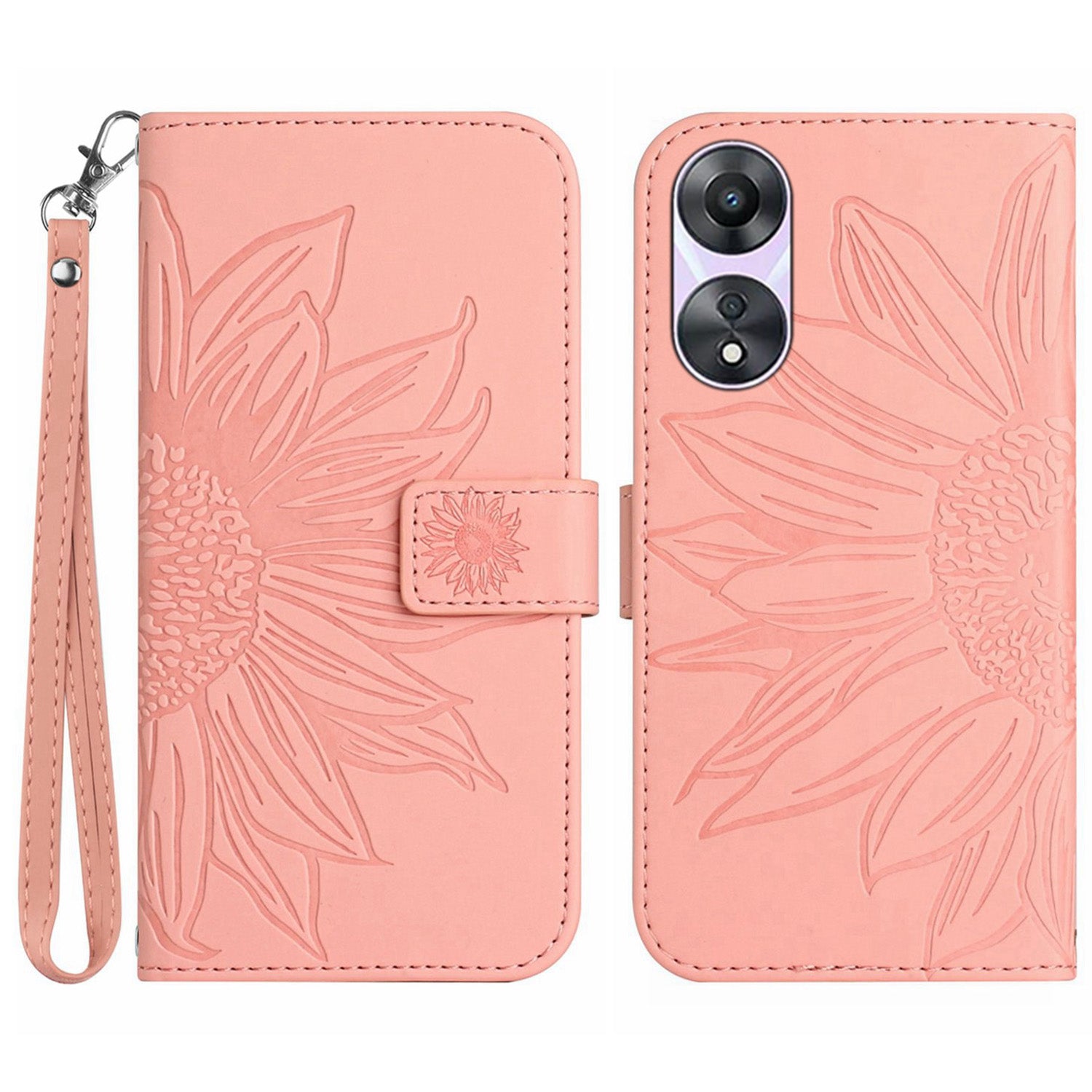 For Oppo A58 5G A78 5G Mobile Phone Case HT04 Sunflower Imprinted Leather Anti-drop Phone Cover Flip Wallet Stand