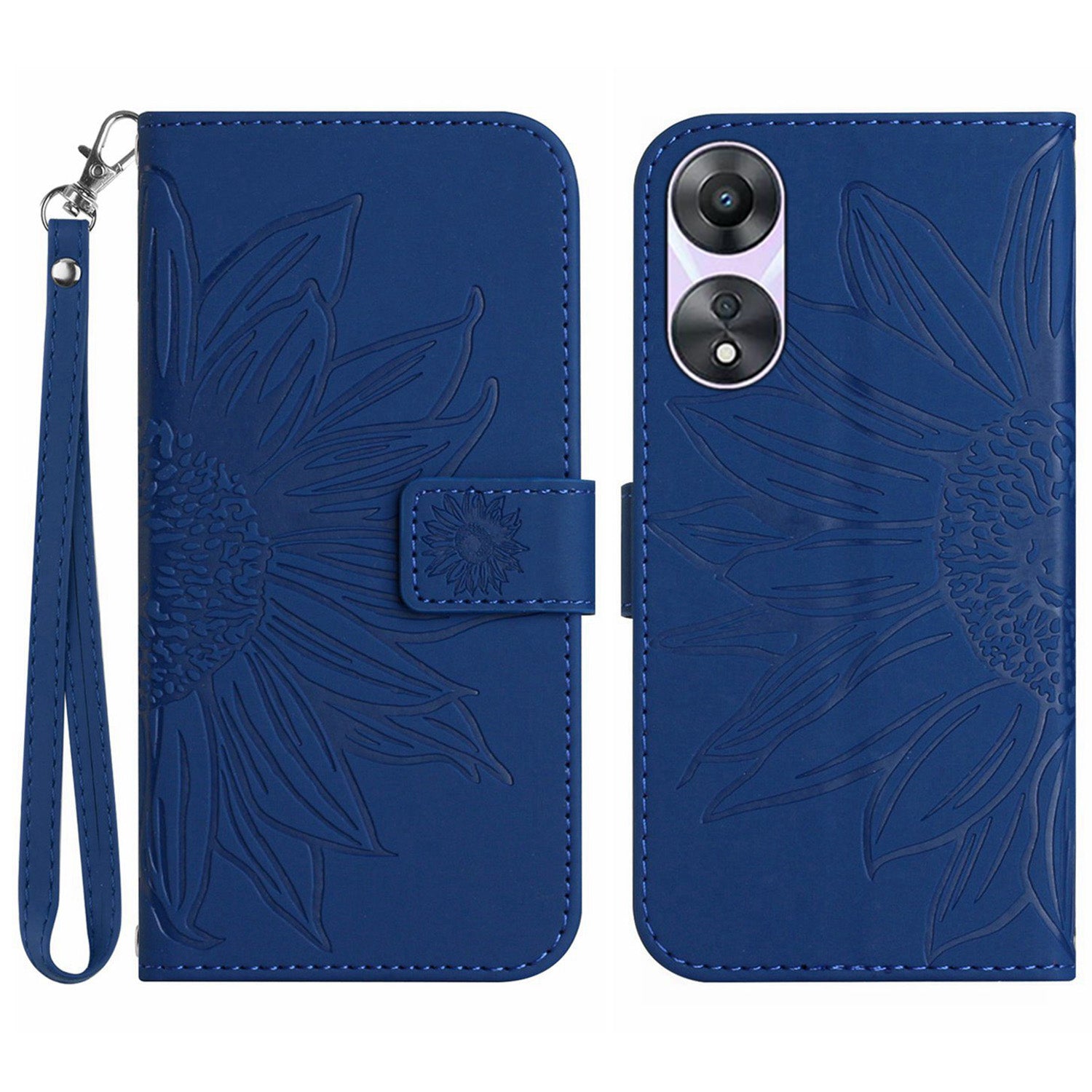 For Oppo A58 5G A78 5G Mobile Phone Case HT04 Sunflower Imprinted Leather Anti-drop Phone Cover Flip Wallet Stand