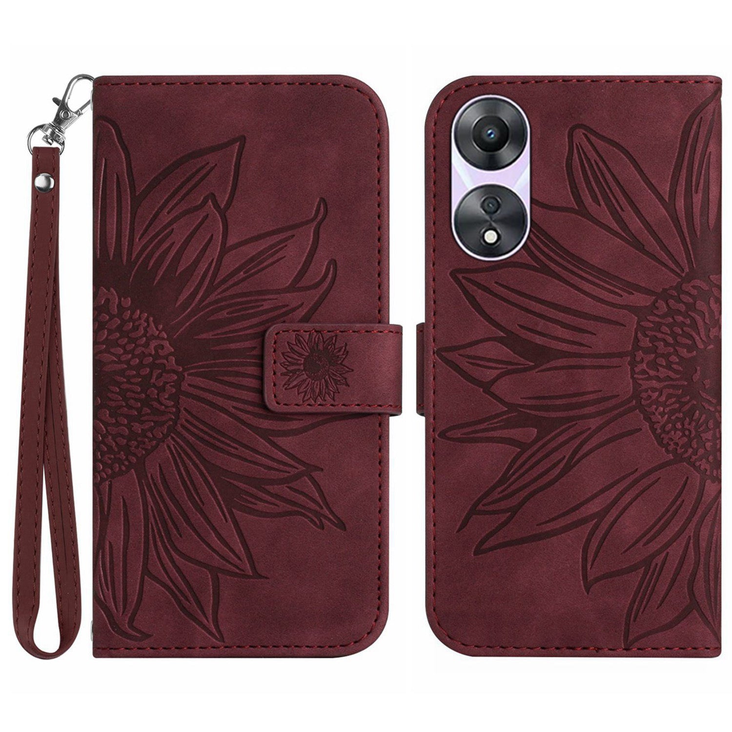 For Oppo A58 5G A78 5G Mobile Phone Case HT04 Sunflower Imprinted Leather Anti-drop Phone Cover Flip Wallet Stand