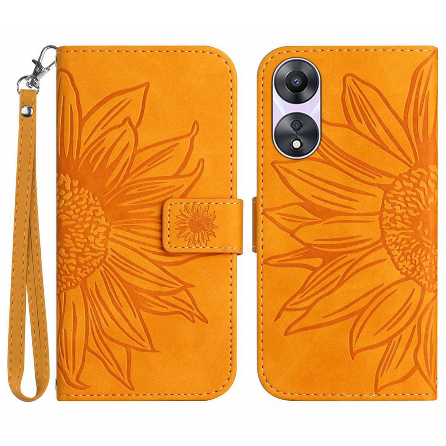 For Oppo A58 5G A78 5G Mobile Phone Case HT04 Sunflower Imprinted Leather Anti-drop Phone Cover Flip Wallet Stand