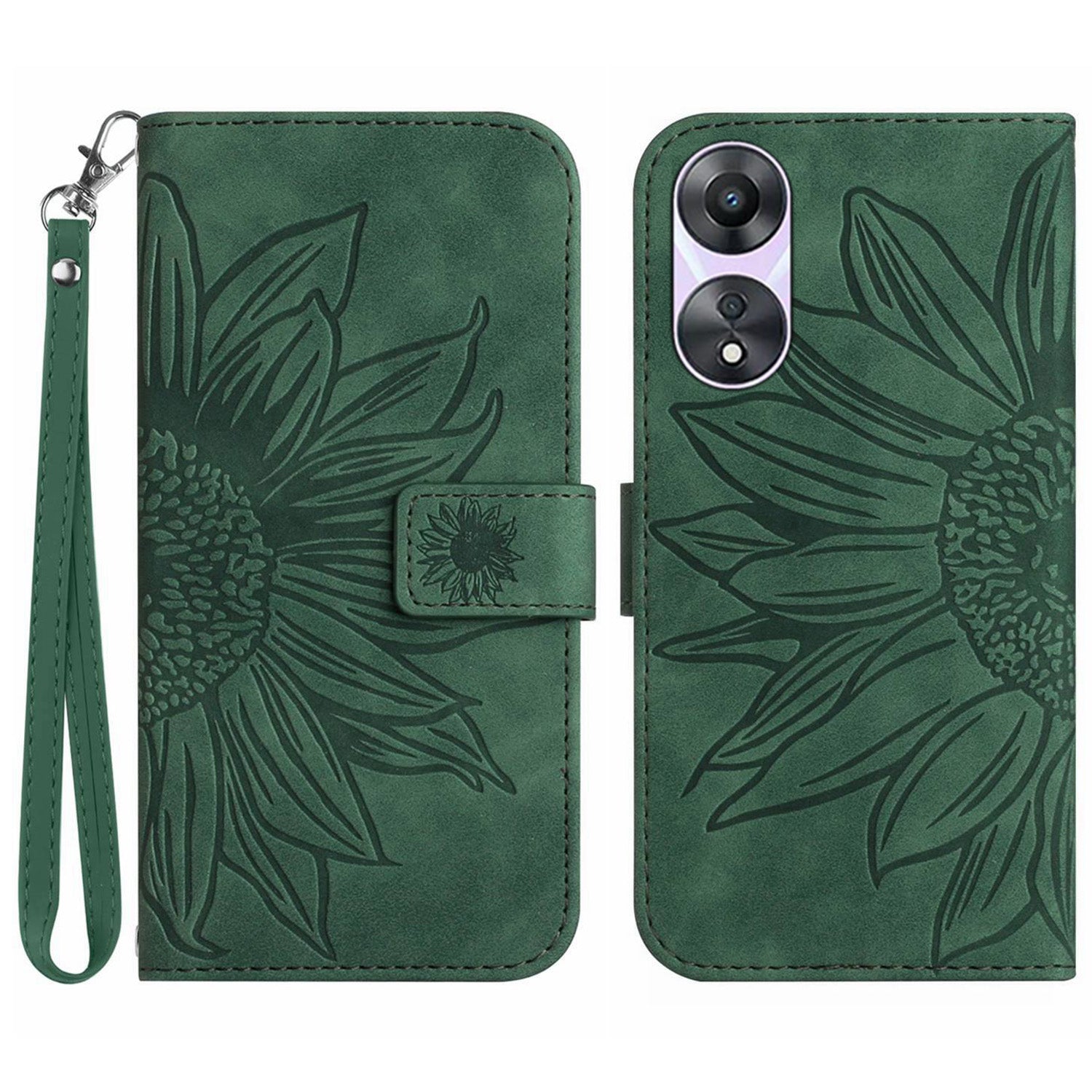 For Oppo A58 5G A78 5G Mobile Phone Case HT04 Sunflower Imprinted Leather Anti-drop Phone Cover Flip Wallet Stand
