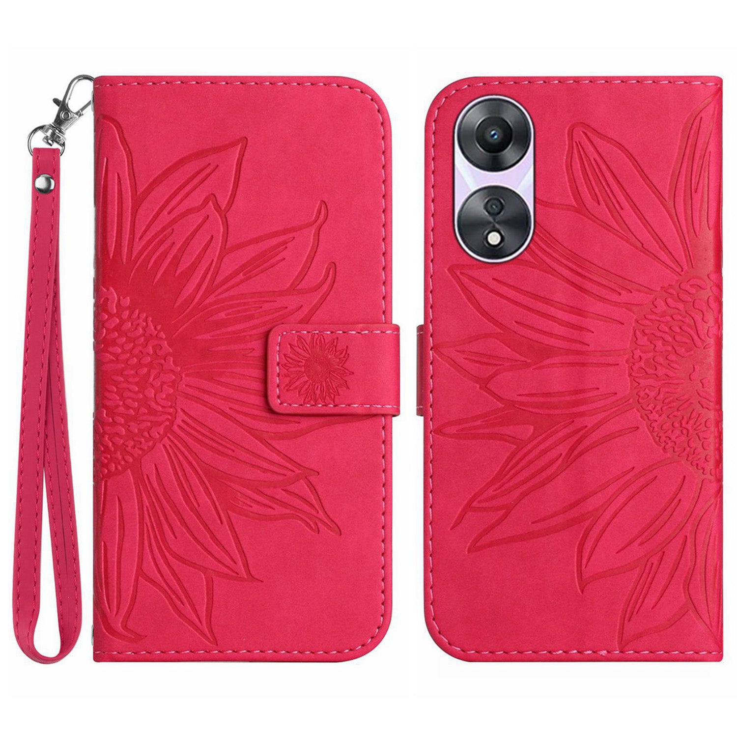 For Oppo A58 5G A78 5G Mobile Phone Case HT04 Sunflower Imprinted Leather Anti-drop Phone Cover Flip Wallet Stand