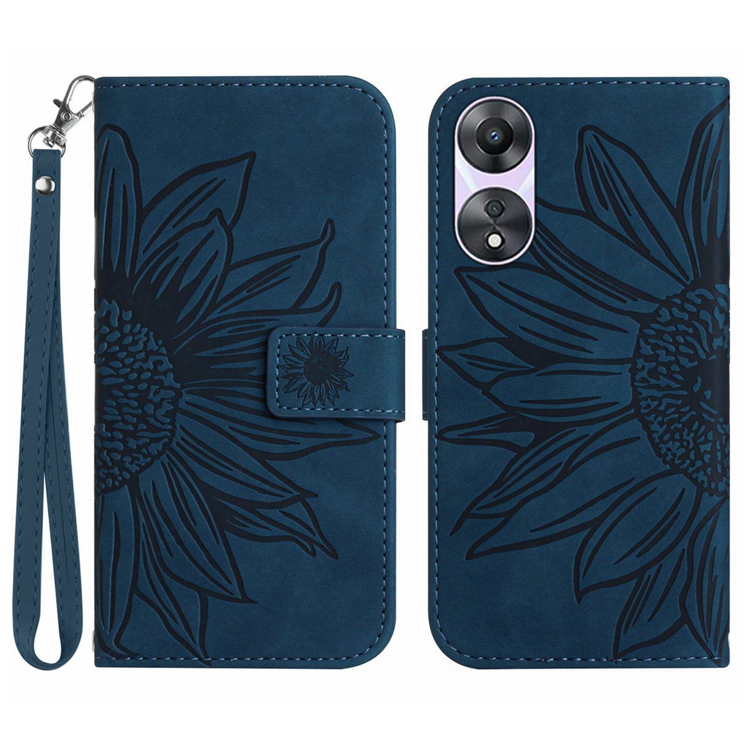 For Oppo A58 5G A78 5G Mobile Phone Case HT04 Sunflower Imprinted Leather Anti-drop Phone Cover Flip Wallet Stand