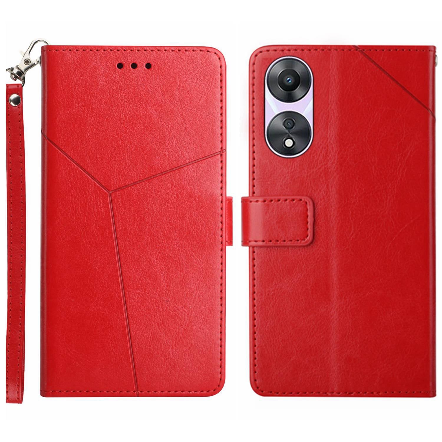 HT01 For Oppo A58 5G (China) A78 5G (Global Version) Anti-Shock Leather Flip Phone Case Imprinted Y-shaped Line Wallet Foldable Phone Stand Cover