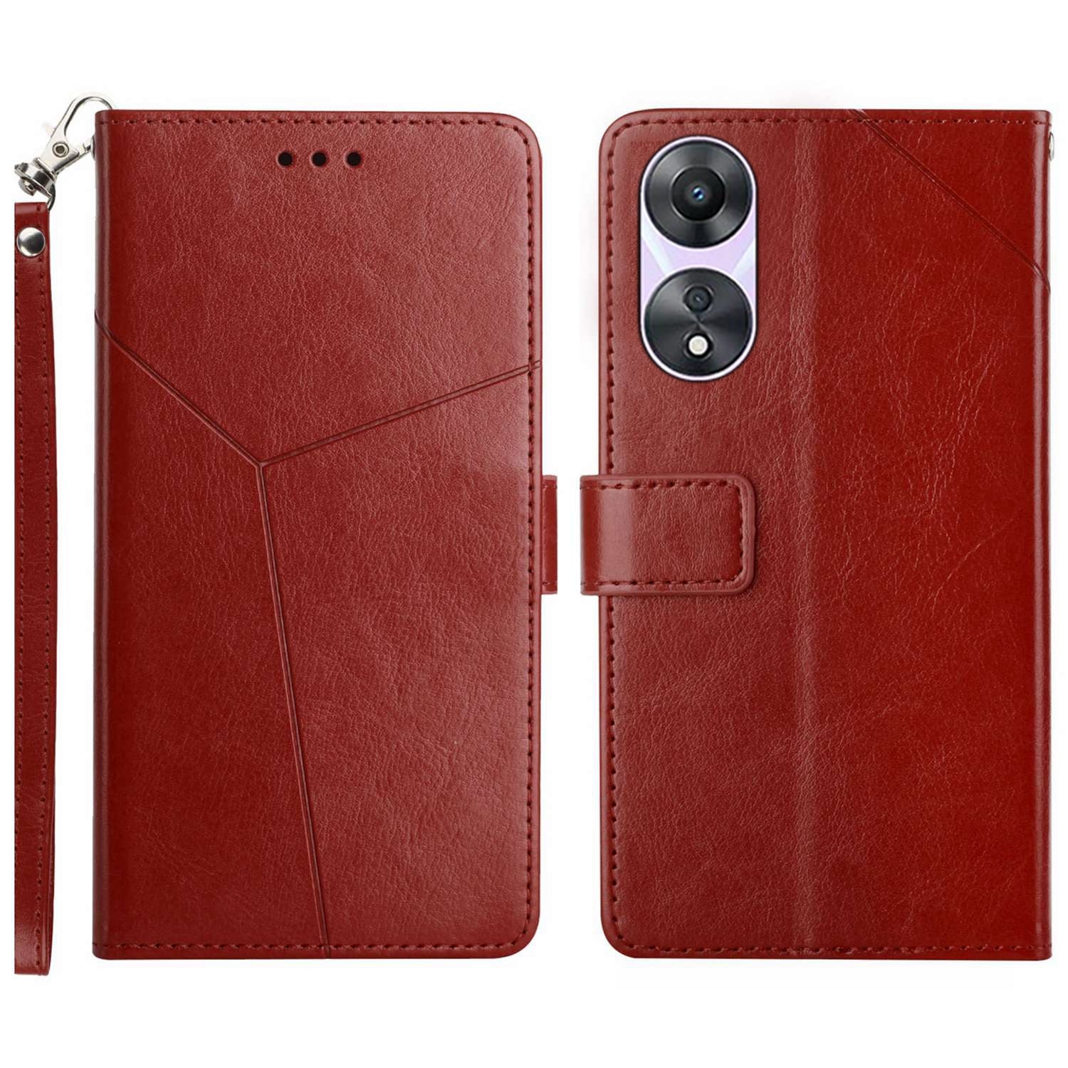 HT01 For Oppo A58 5G (China) A78 5G (Global Version) Anti-Shock Leather Flip Phone Case Imprinted Y-shaped Line Wallet Foldable Phone Stand Cover