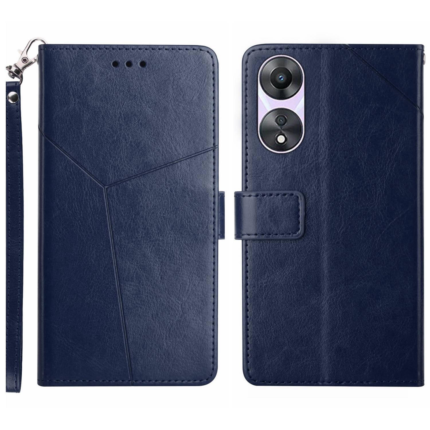 HT01 For Oppo A58 5G (China) A78 5G (Global Version) Anti-Shock Leather Flip Phone Case Imprinted Y-shaped Line Wallet Foldable Phone Stand Cover