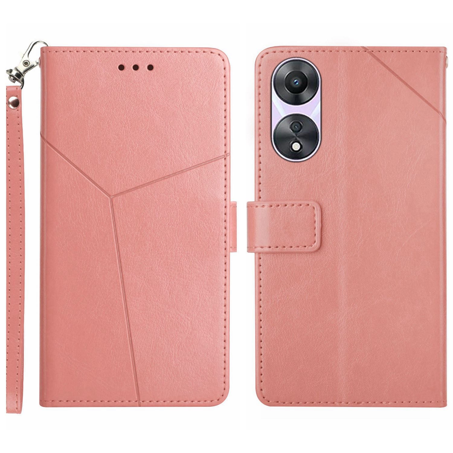 HT01 For Oppo A58 5G (China) A78 5G (Global Version) Anti-Shock Leather Flip Phone Case Imprinted Y-shaped Line Wallet Foldable Phone Stand Cover