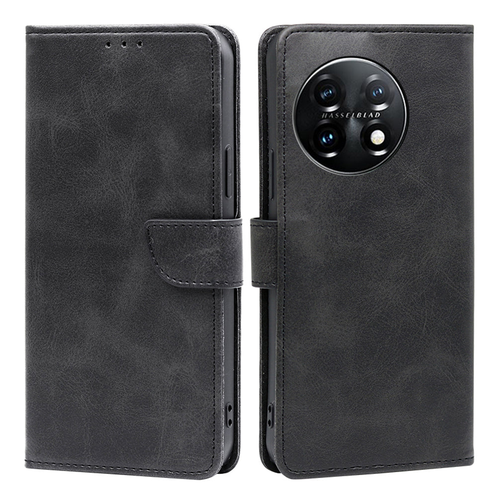 Shockproof Cell Phone Case for OnePlus 11 5G Calf Texture Stand Wallet Anti-scratch PU Leather Phone Cover