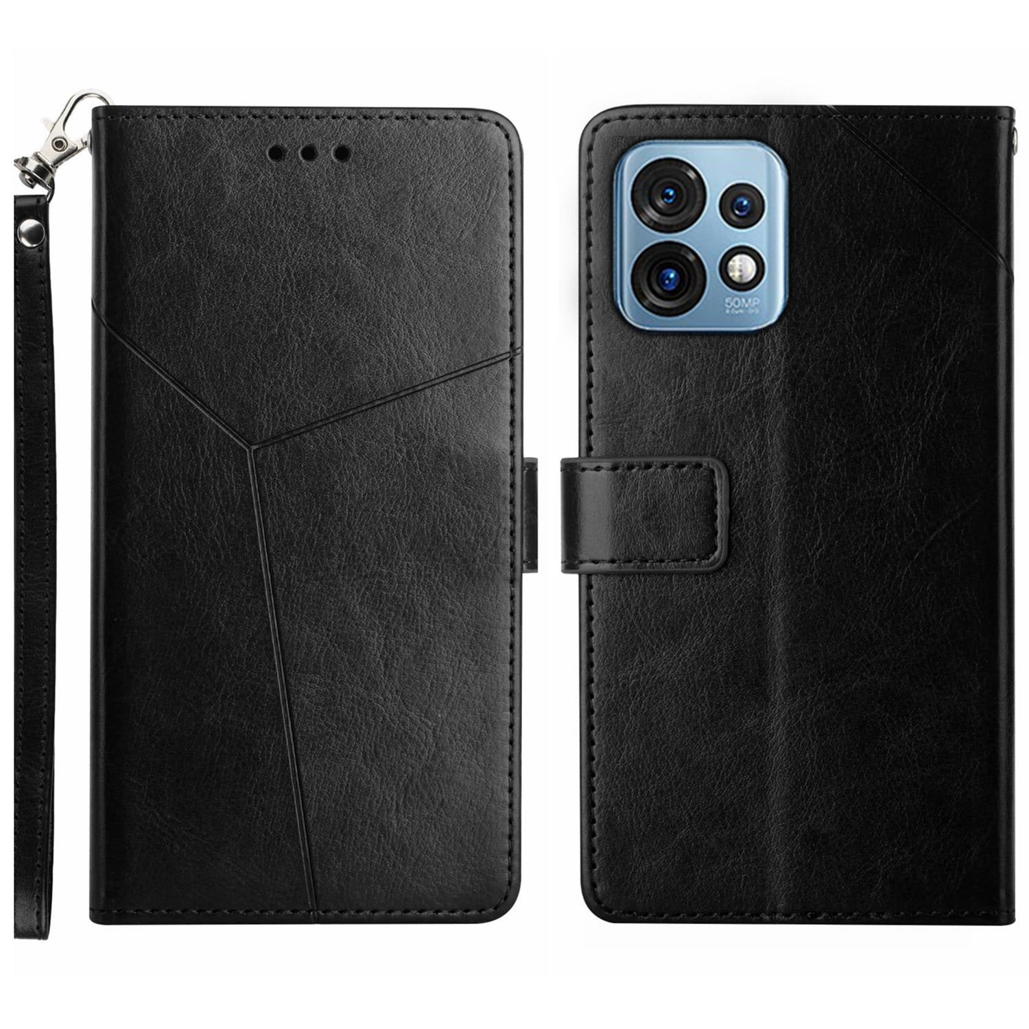 HT01 For Motorola Edge (2023) Edge 40 Pro 5G Moto X40 5G Wallet Cover Anti-dust Imprinted Y-shaped Line PU Leather Flip Phone Case Foldable Phone Stand Shell