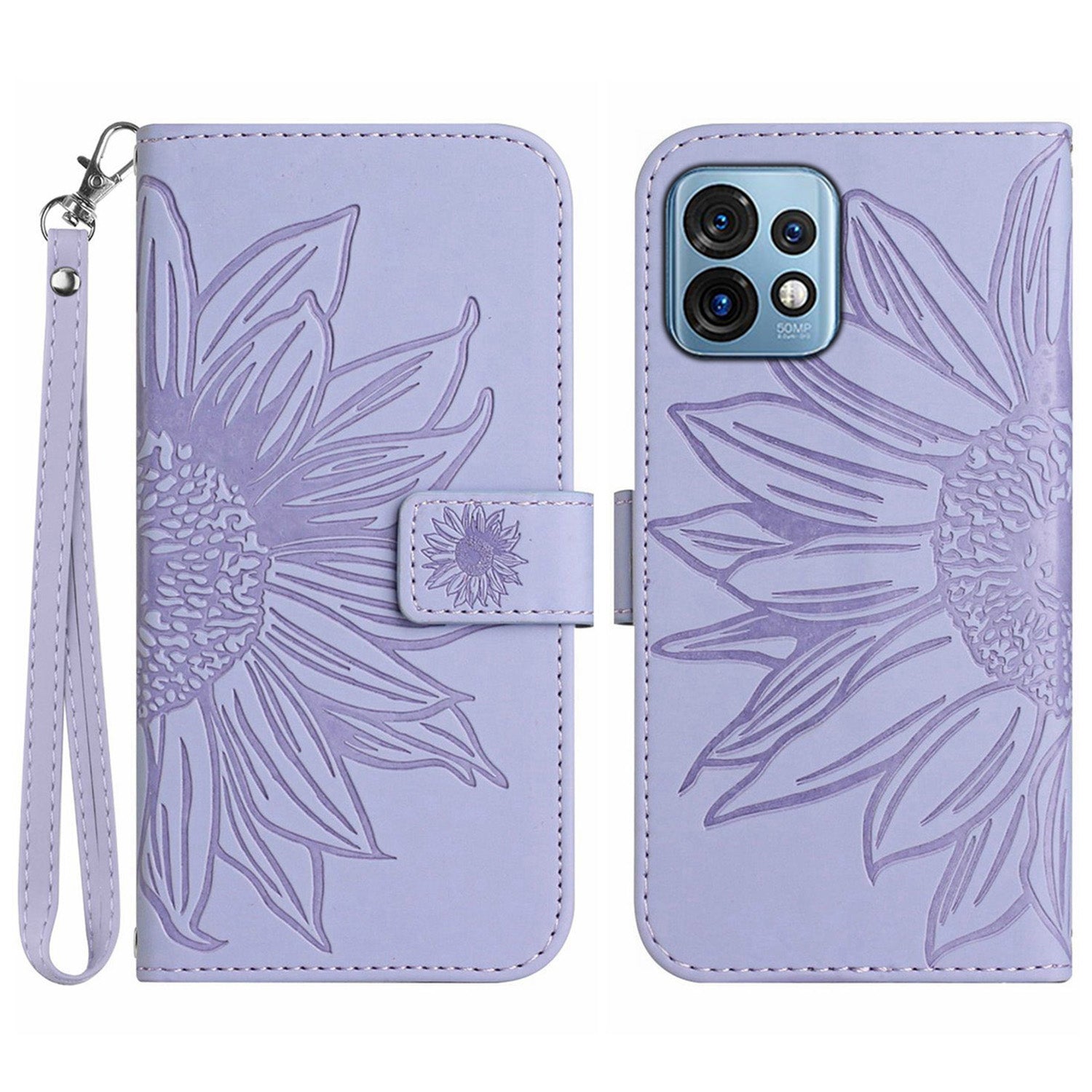 HT04 Anti-drop Phone Case for Motorola Edge (2023) Edge 40 Pro 5G Moto X40 5G Sunflower Imprinted Leather Stand Wallet Anti-scratch Cover