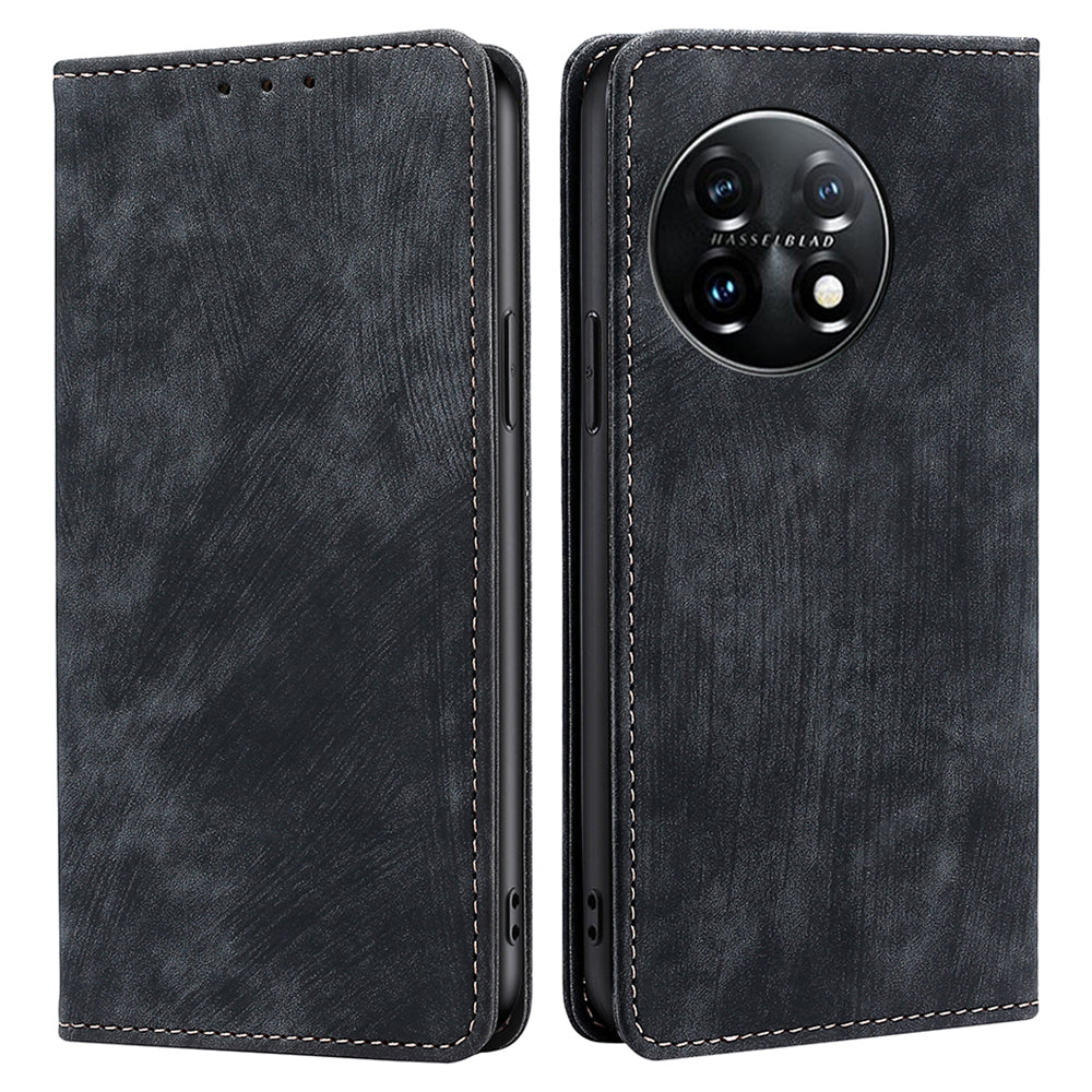 Protective Phone Cover For OnePlus 11 5G Magnetic RFID Blocking Flip Leather Phone Case with Wallet Foldable Stand- Black