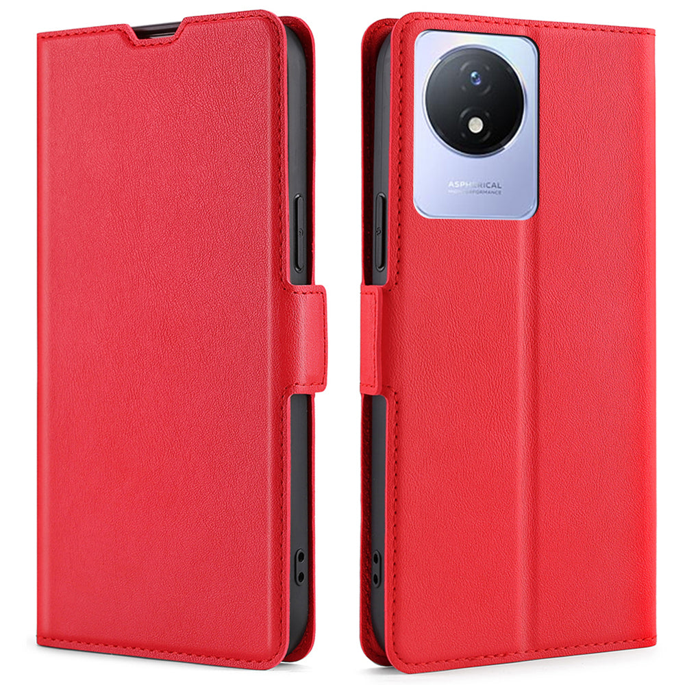 For vivo Y02 4G PU Leather Stand Cover Ultra Slim Shockproof Phone Case with Card Slot