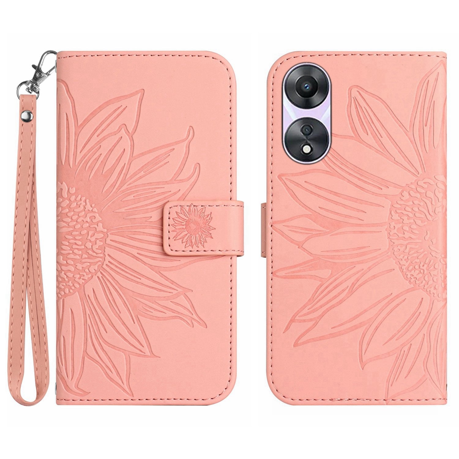 HT04 Phone Case for Oppo Reno8 T 4G Sunflower Imprinted Leather Stand Wallet Protective Cover