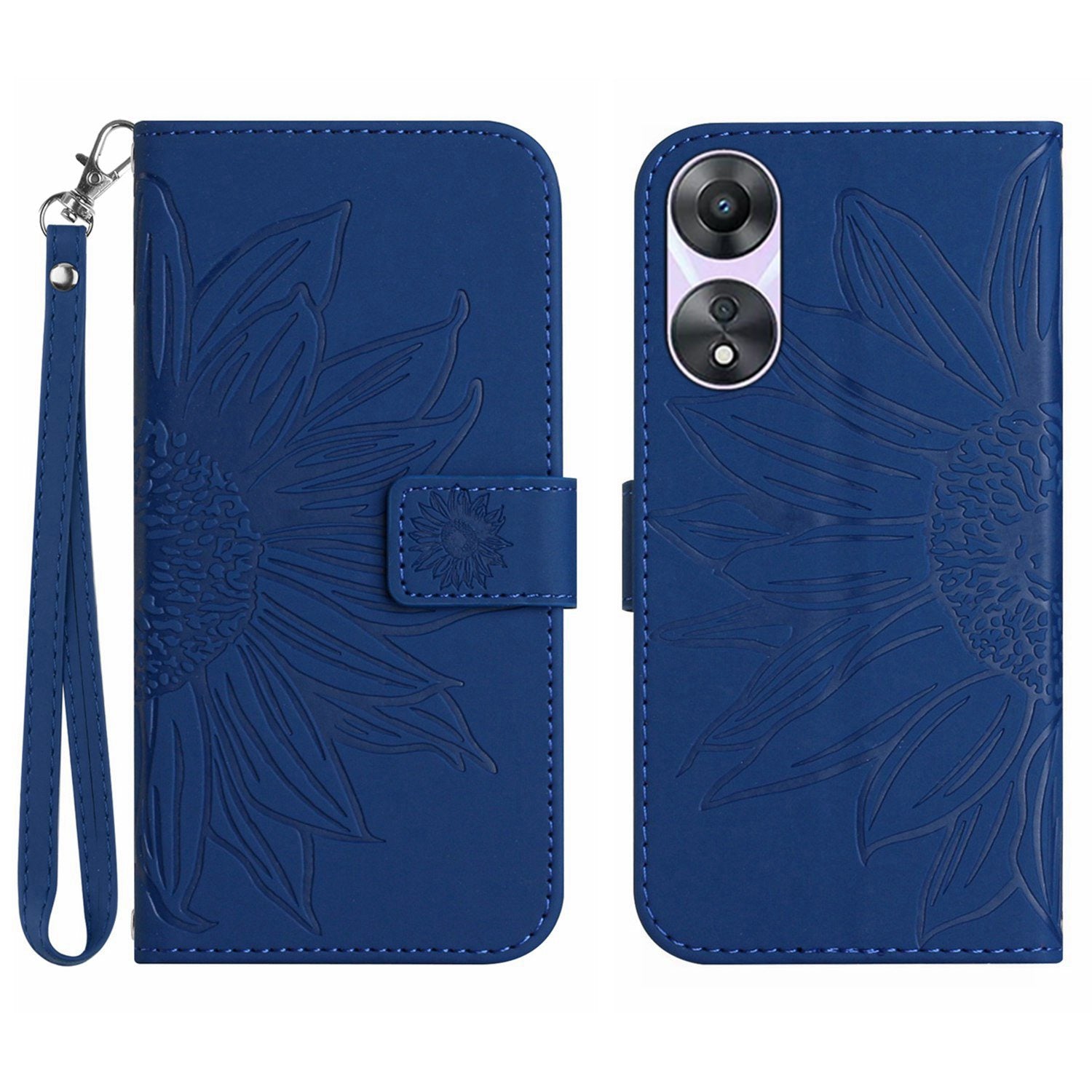HT04 Phone Case for Oppo Reno8 T 4G Sunflower Imprinted Leather Stand Wallet Protective Cover