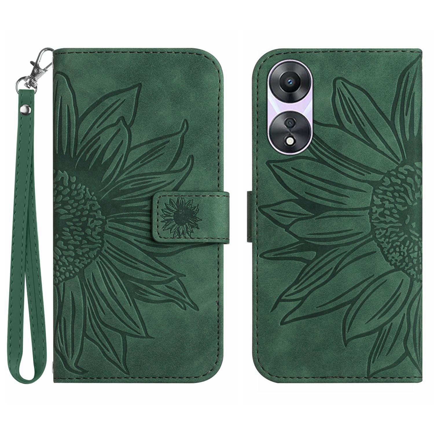 HT04 Phone Case for Oppo Reno8 T 4G Sunflower Imprinted Leather Stand Wallet Protective Cover