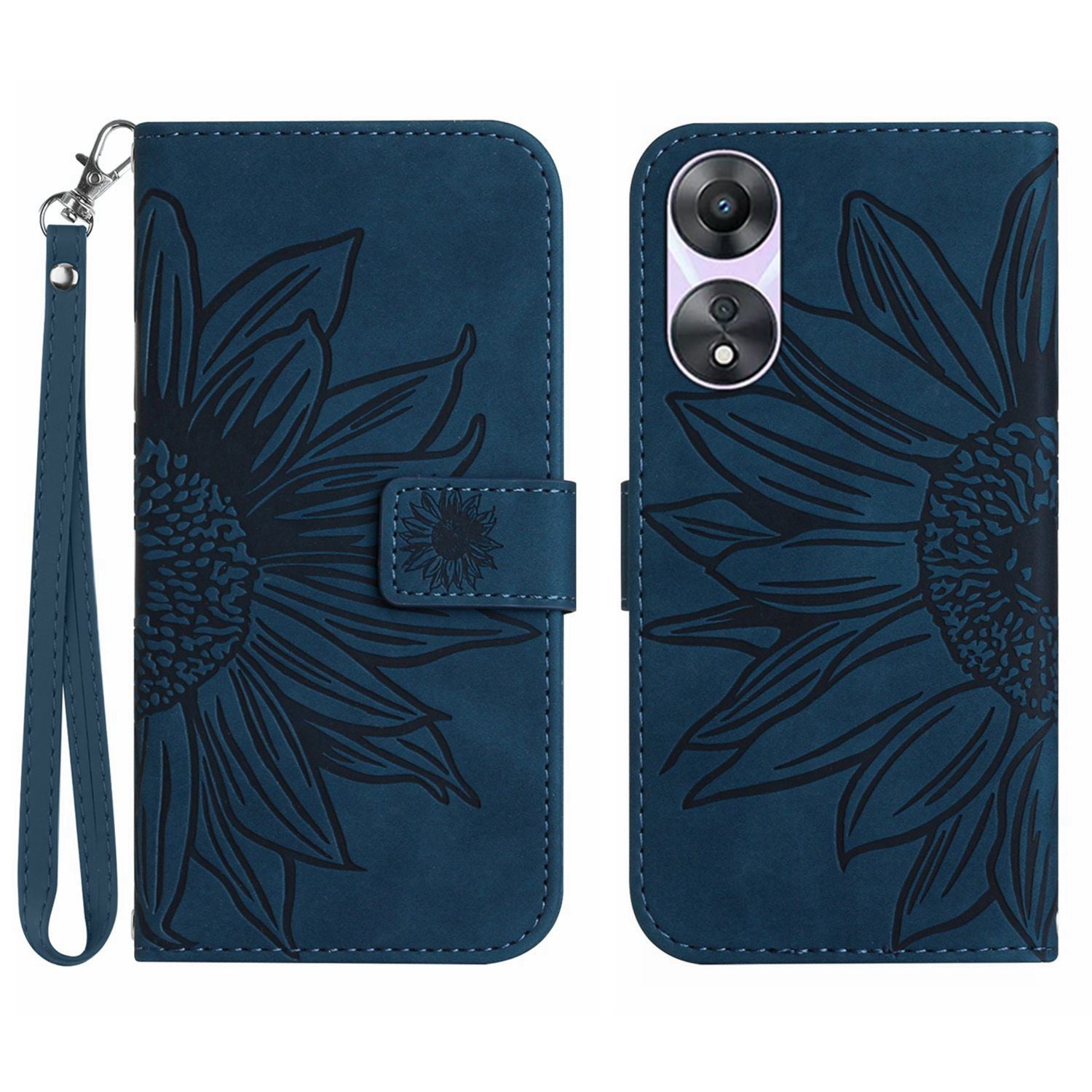 HT04 Phone Case for Oppo Reno8 T 4G Sunflower Imprinted Leather Stand Wallet Protective Cover