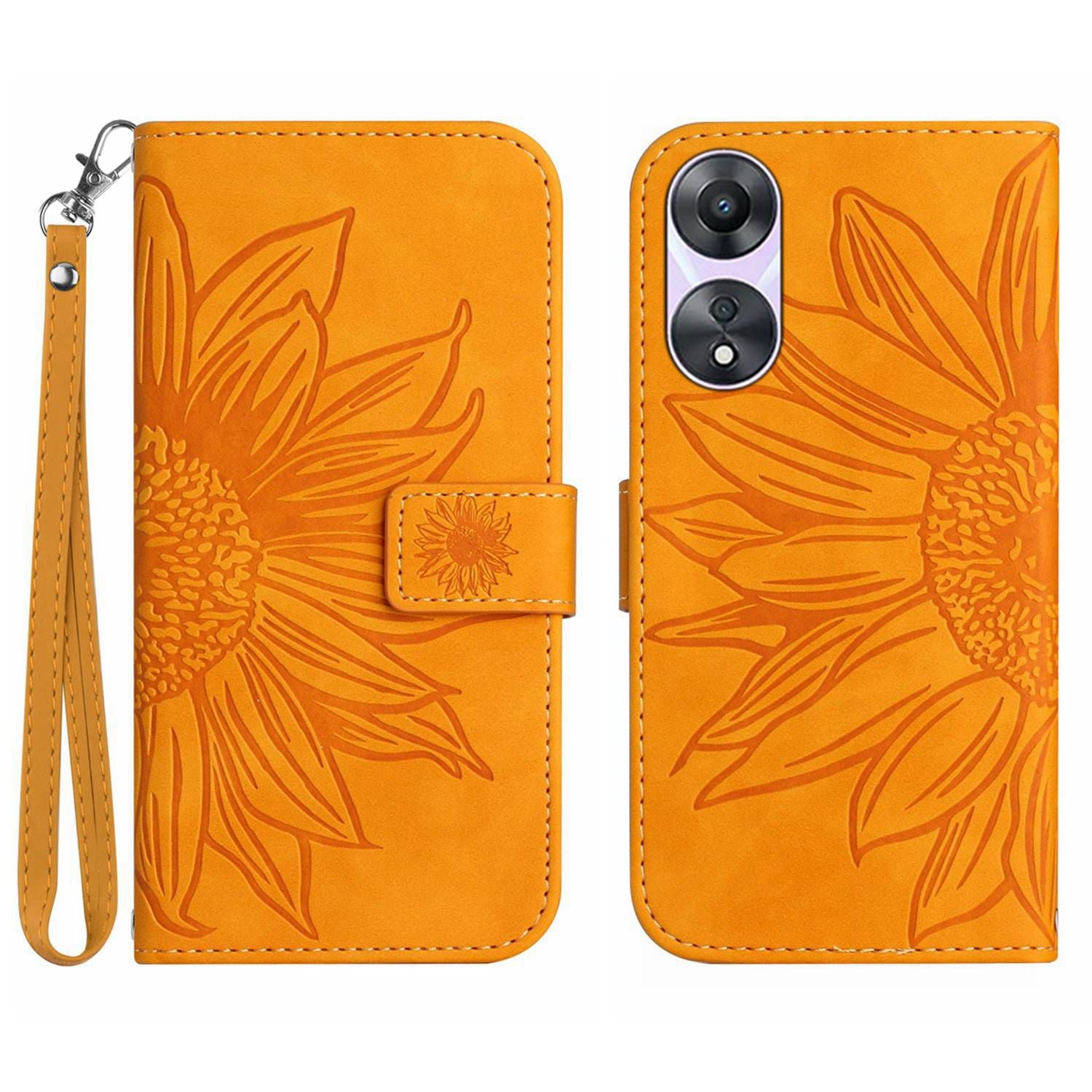 HT04 Phone Case for Oppo Reno8 T 4G Sunflower Imprinted Leather Stand Wallet Protective Cover