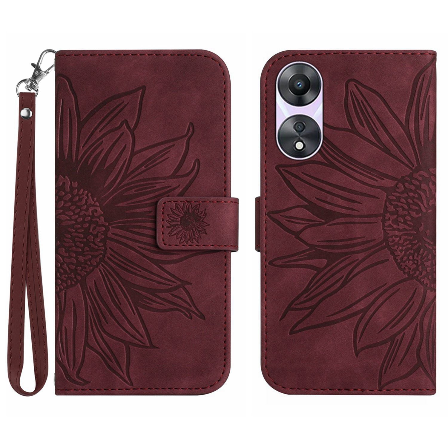 HT04 Phone Case for Oppo Reno8 T 4G Sunflower Imprinted Leather Stand Wallet Protective Cover